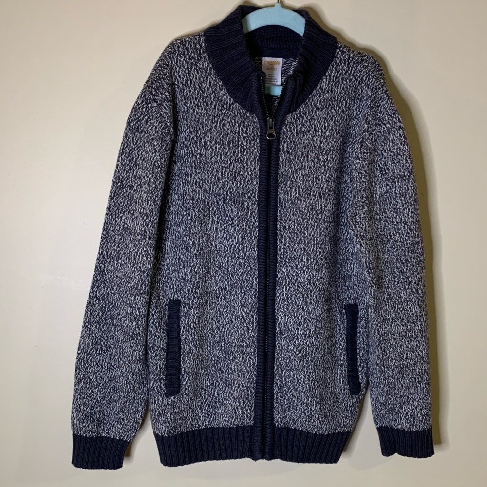 GYMBOREE ZIP CARDIGAN SWEATER JACKET COTTON GRAY WHITE LONG-SLEEVE TOP SHIRT 7-8